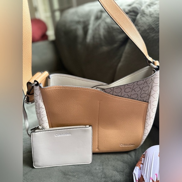 Calvin Klein Tan and Gray Crossbody Bag with Pouch - Picture 3 of 8